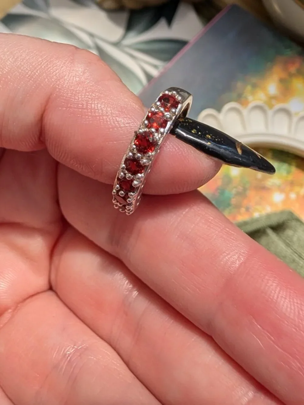 Vintage Garnet & Sterling Silver Eternity Ring, Size 6